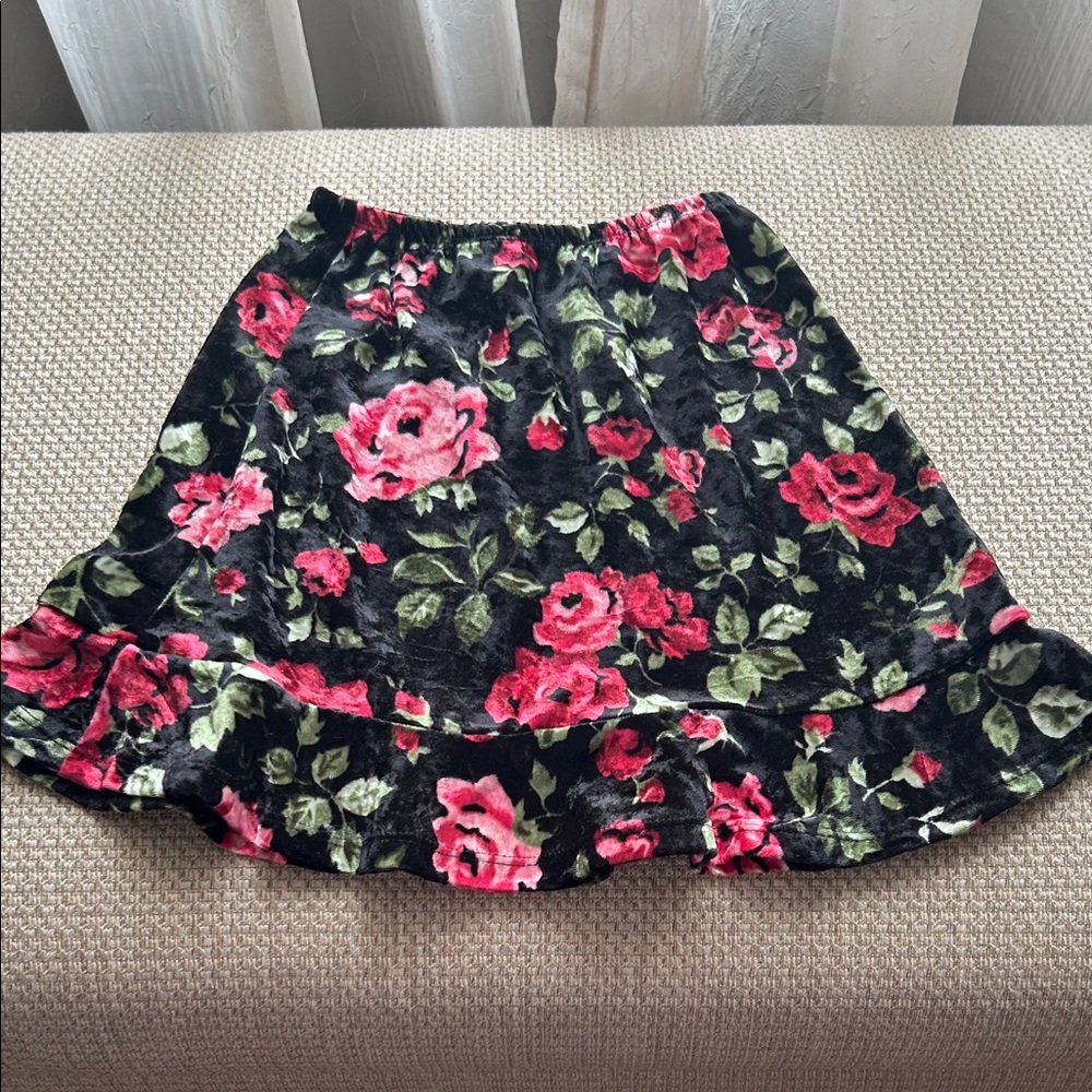 Gymboree Black and Pink Floral A-Line Skirt